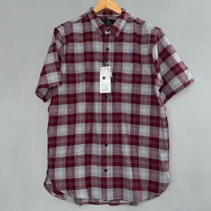 ZIP CODE MENS FLANNEL BUTTON SHIRT LARGE RED PLAID NWT